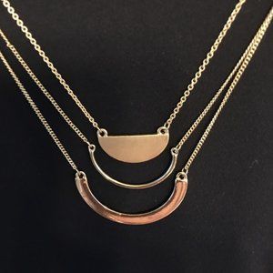 Half Moon Multi Strand Long Adjustable Necklace Matte and Shiny Gold Color